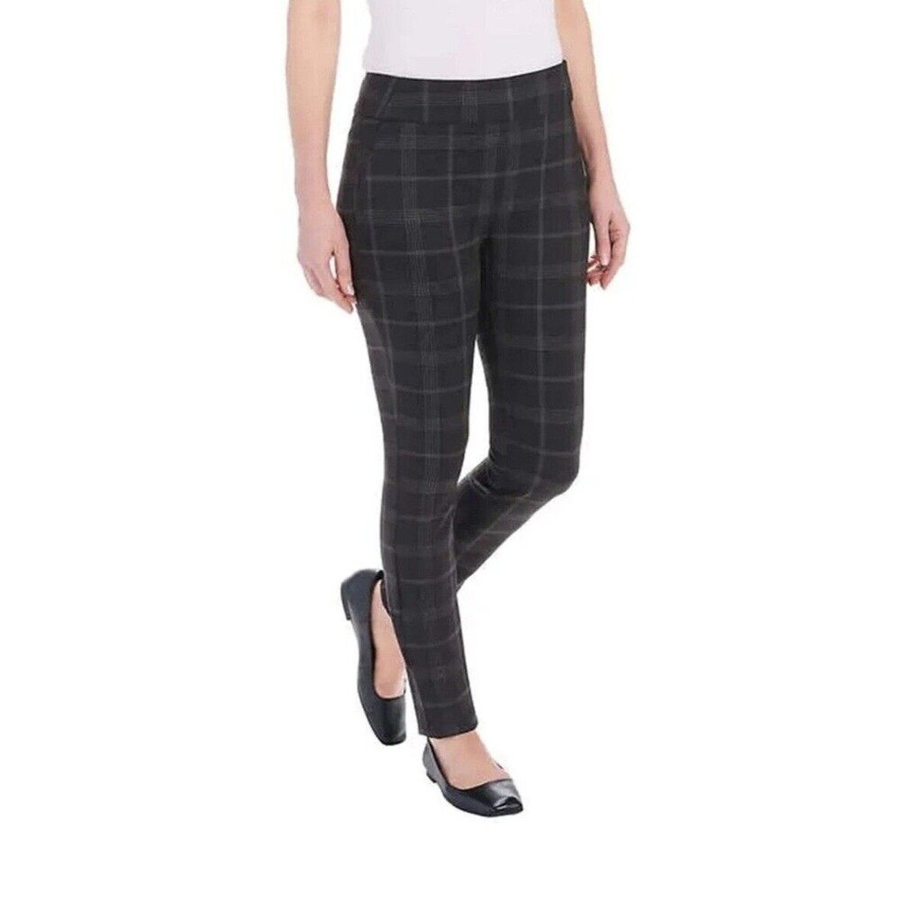 Dalia Pull-On Pants Womens small plaid Tummy Control  Slim Strech Office